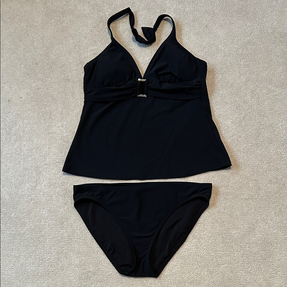 2bamboo Black Halter Tankini Top with Matching Bikini Brief